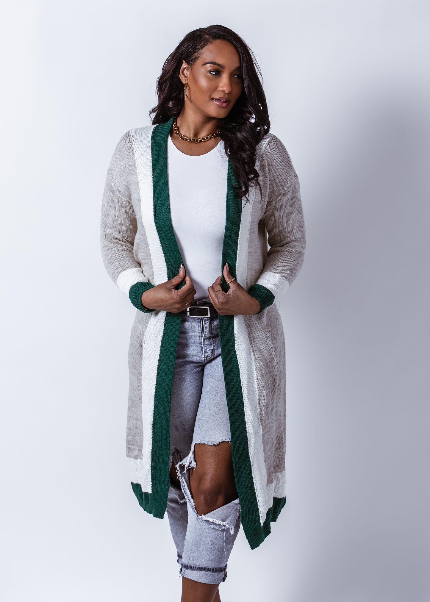 *CLEARANCE* Caroline Extra Warm Contrast Longline Knitted Cardigan