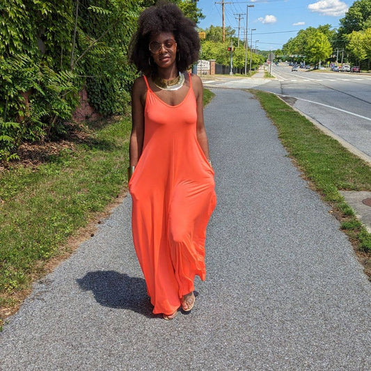 Alexis Neon Orange Summer Maxi Jumpsuit