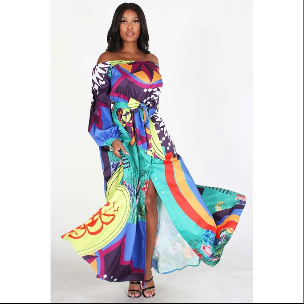 *LIMITED STOCK- Teal Long Sleeve Off Shoulder Maxi Dress